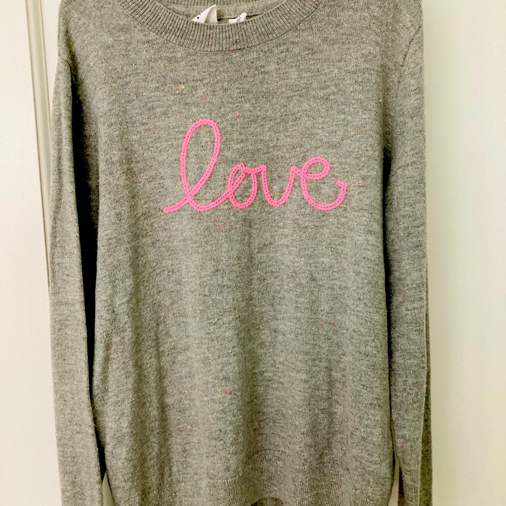 Valentine’s GAP Kids Gray Sweater with Pink Love Embroidery